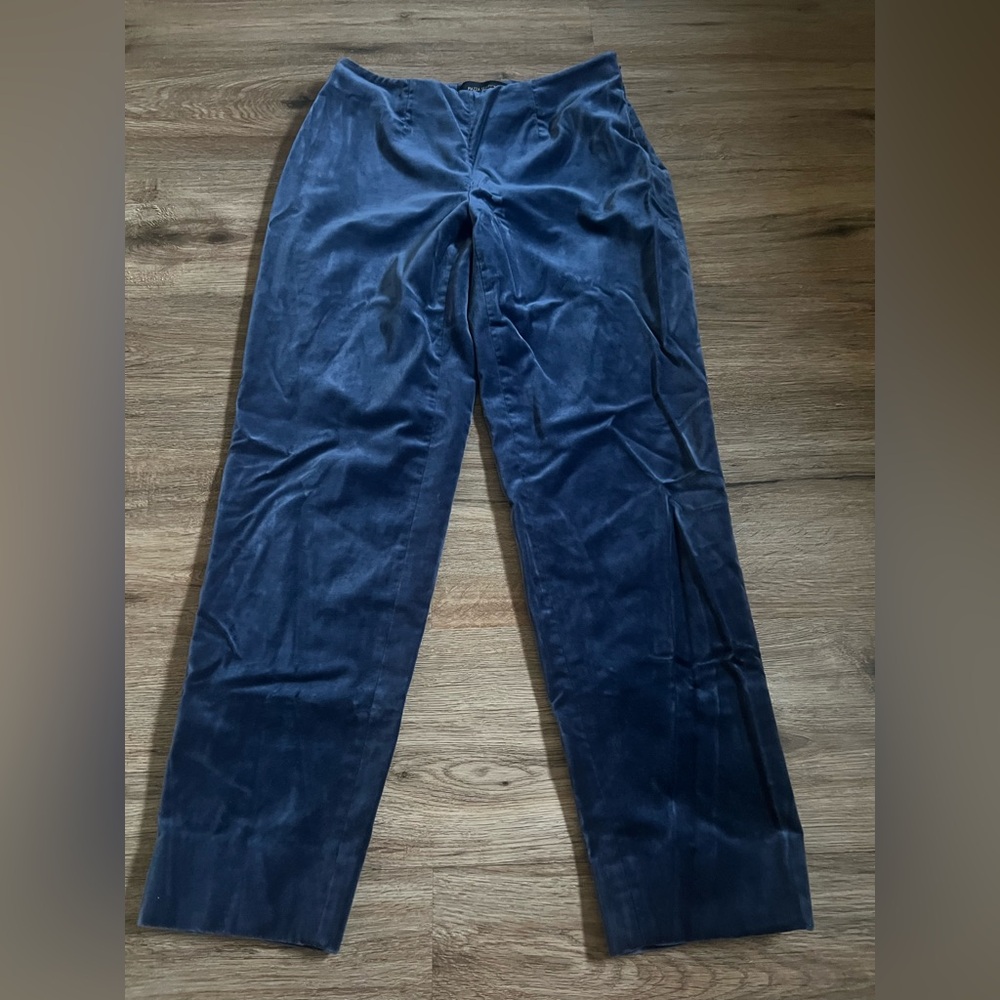 Piazza Sempione Honia Straight Leg Ankle Crop Pants Trousers Blue Velvet Size 40